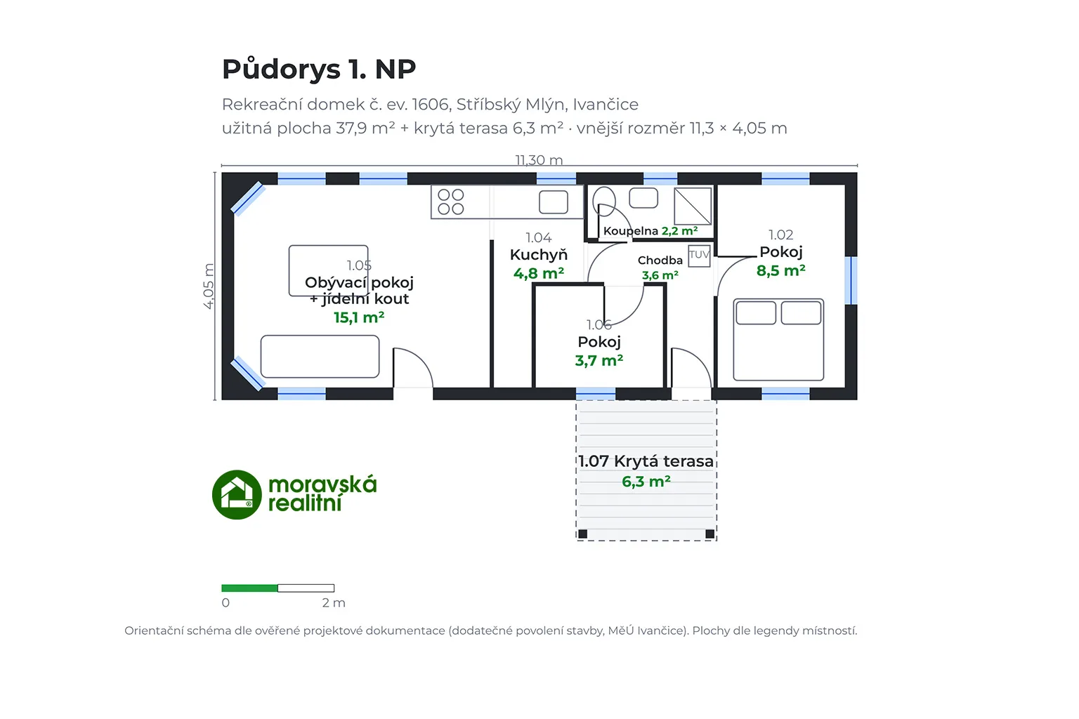 Prodej zateplené celoroční chaty, vlastní oplocený pozemek 224 m², Ivančice - Stříbský mlýn